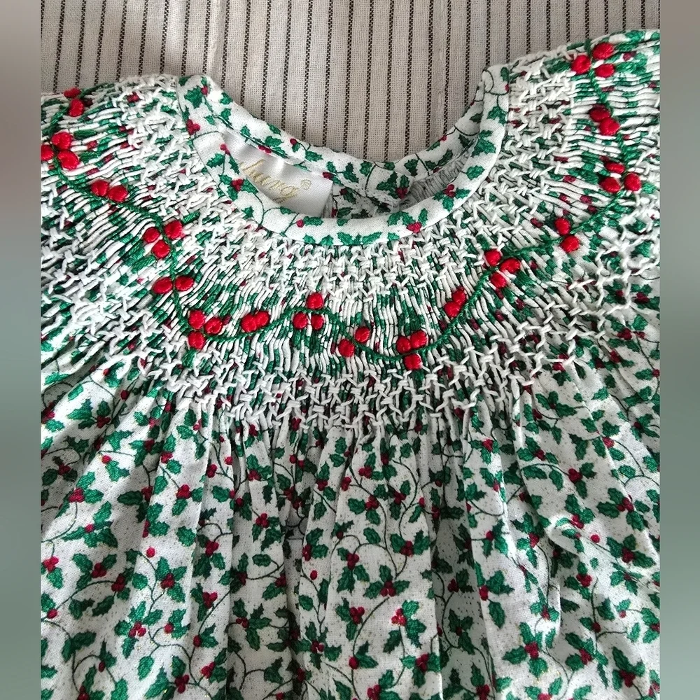 NWT Strasburg Smocked Long Sleeve 3 Month Baby Dress Christmas Holly Berry